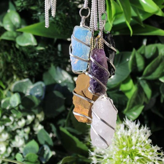 Cascade Wrapped Gemstone Necklace - Rough Amethyst