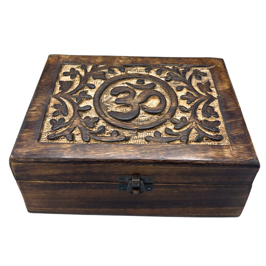 Large Wooden Keepsake Box 20x15x7.5cm - Om