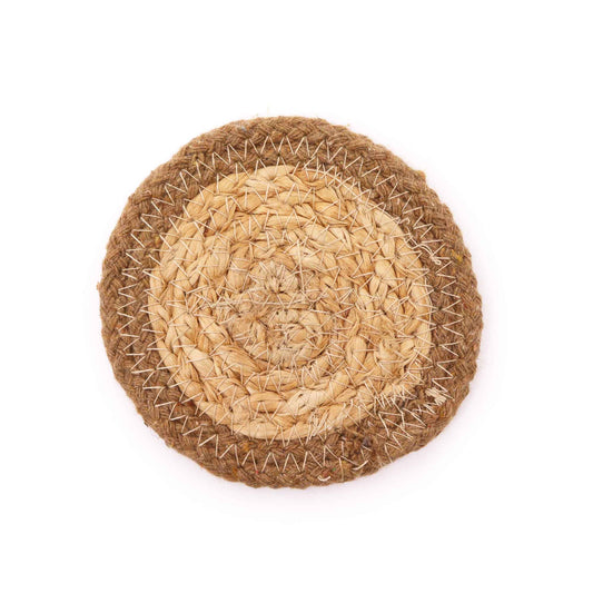 Natural Coaster - Jute & Cotton 10cm set of 4 - Natural Boarder