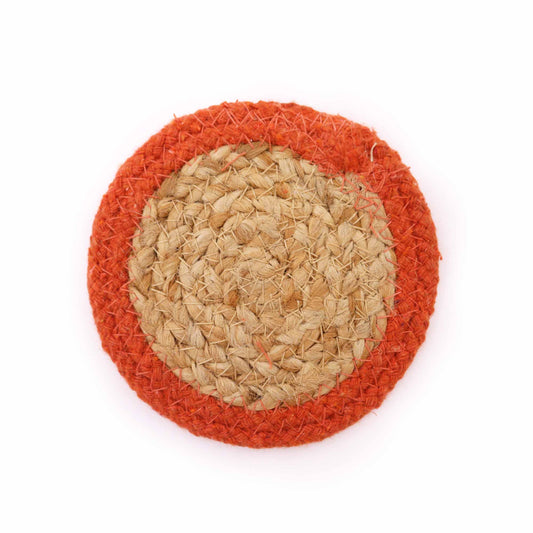 Natural Coaster - Jute & Cotton 10cm set of 4 - Clay Boarder