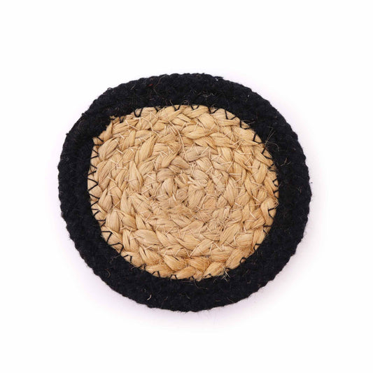 Natural Coaster - Jute & Cotton 10cm set of 4 - Black Boarder