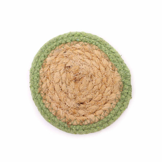 Natural Coaster - Jute & Cotton 10cm set of 4 - Olive Boarder