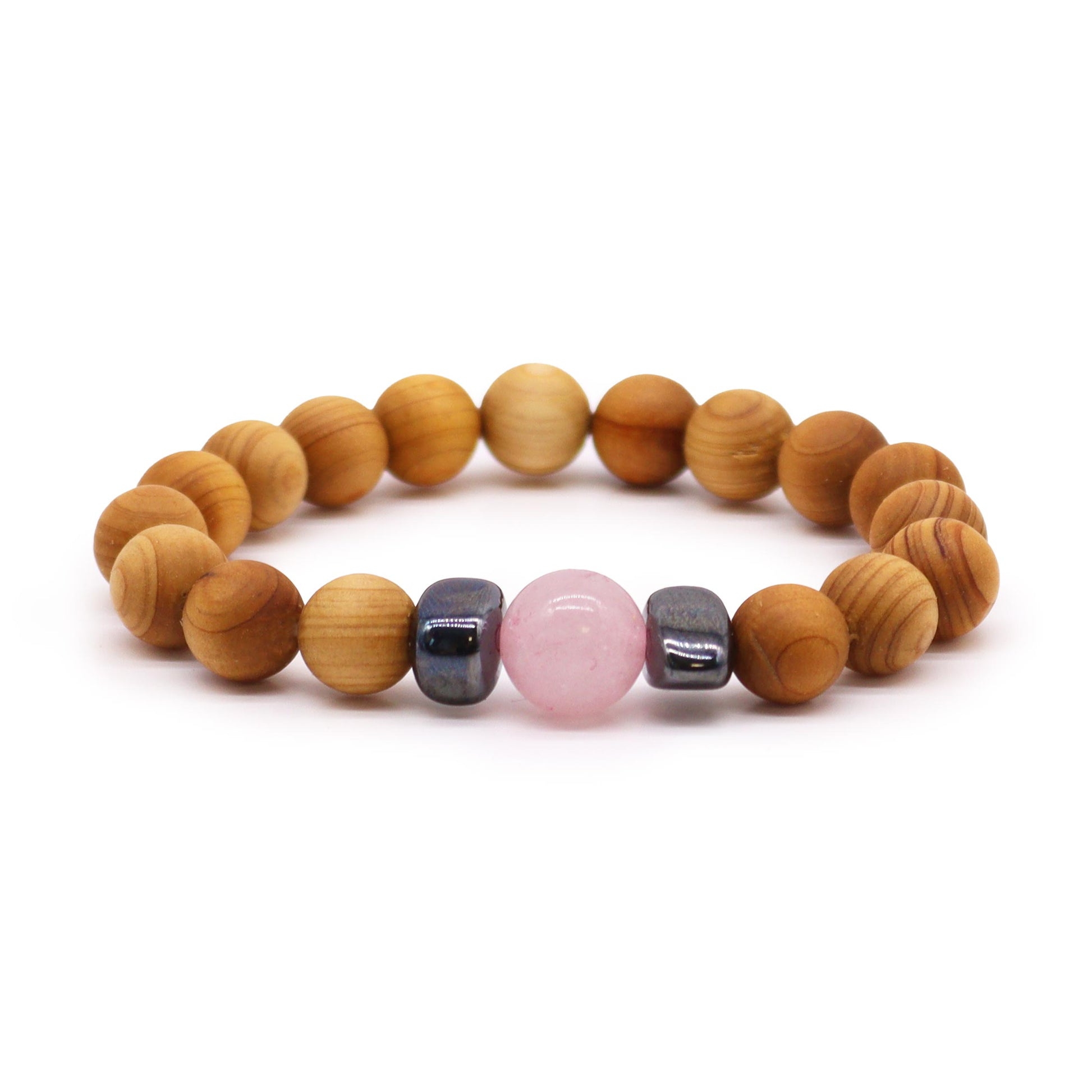 Cedarwood Heart Chakra Bangle with Rose Quartz