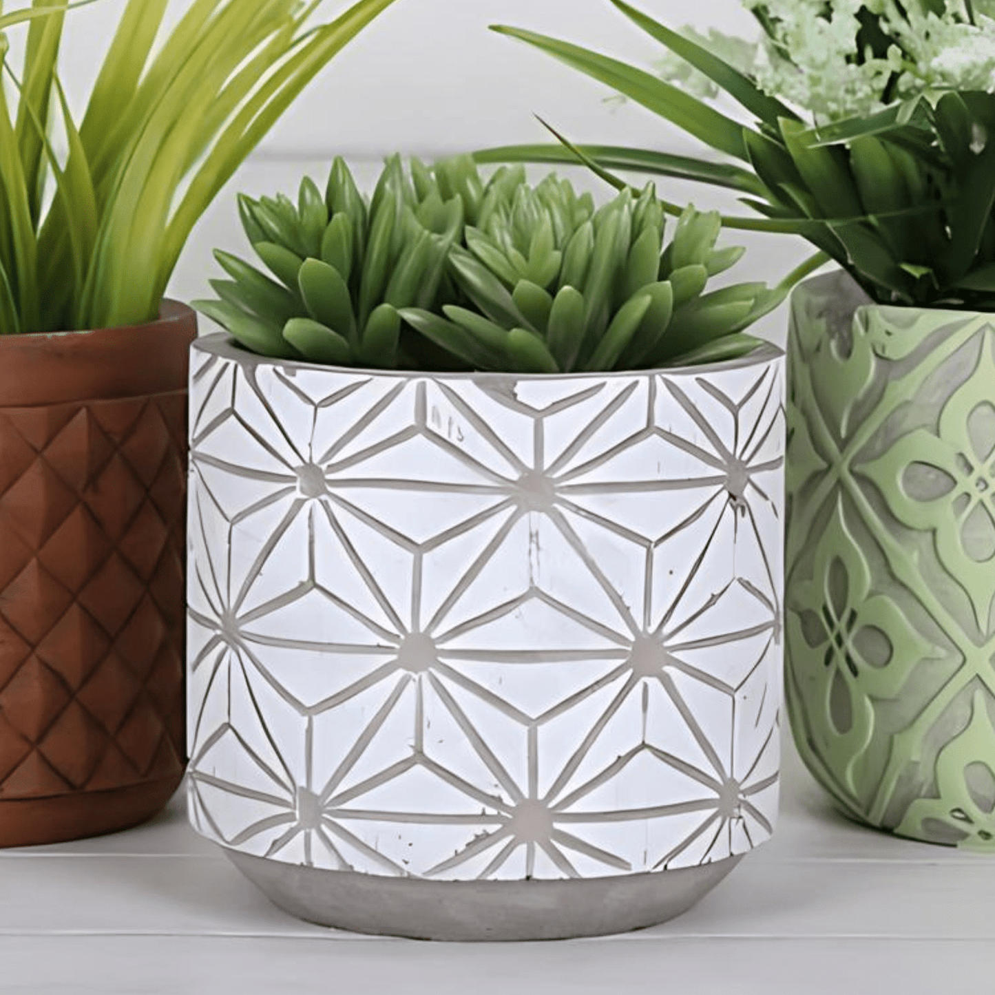 White Geometric Plant Pot