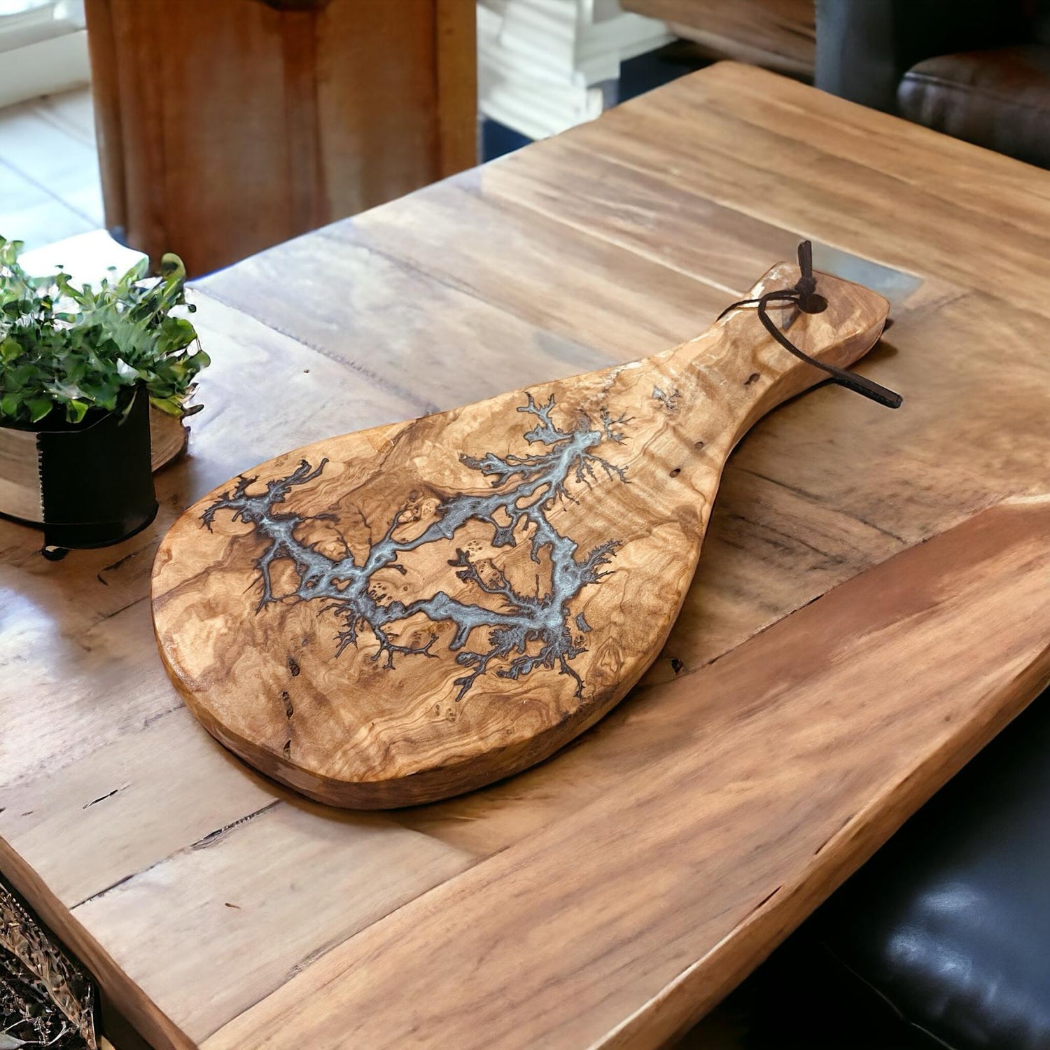 Olive Wood Serving Board: Silver Resin