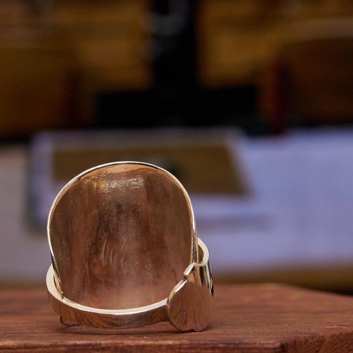 sterling silver spoon ring hammered surface - rear view