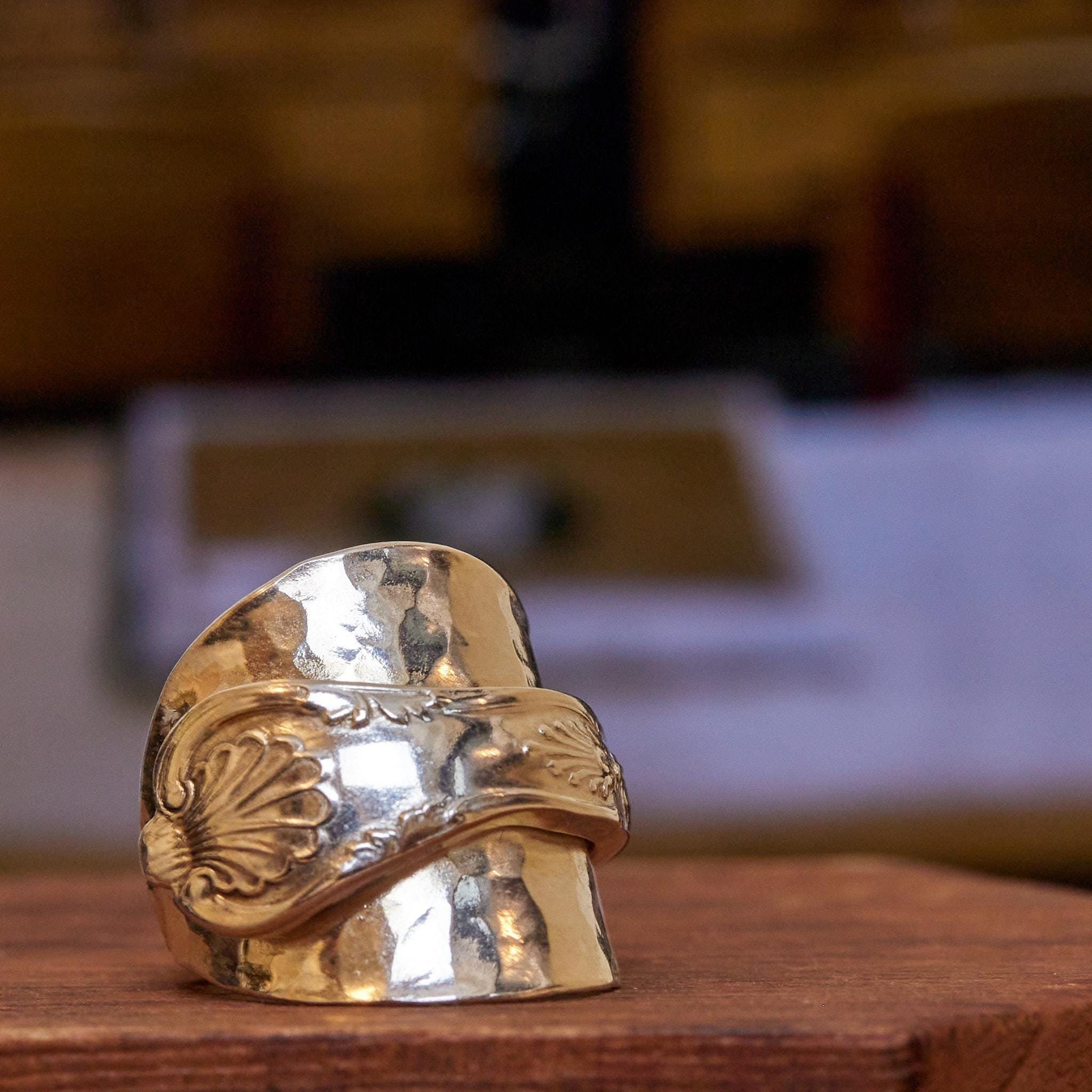 sterling silver spoon ring showing detail