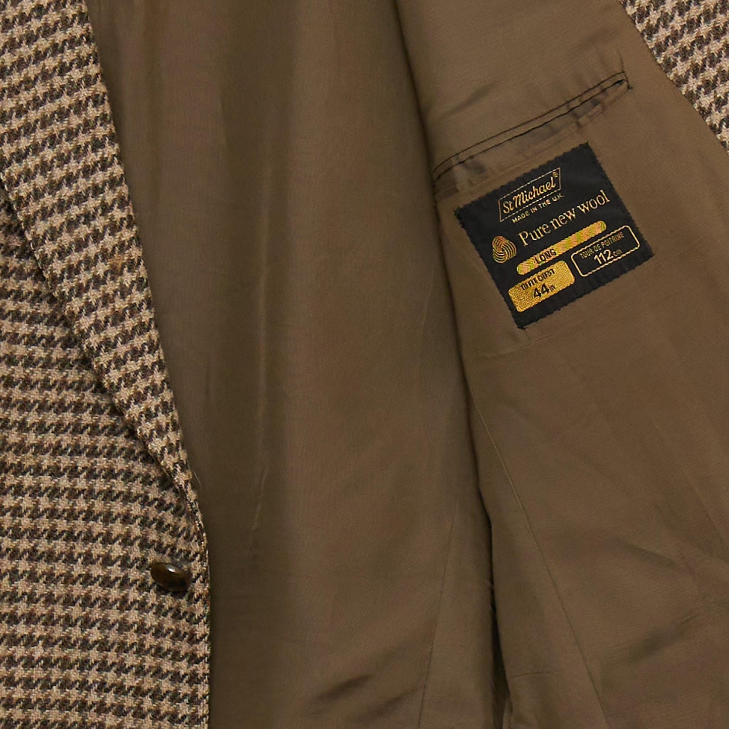 St Michael XL Brown Houndstooth Jacket - st michael label view