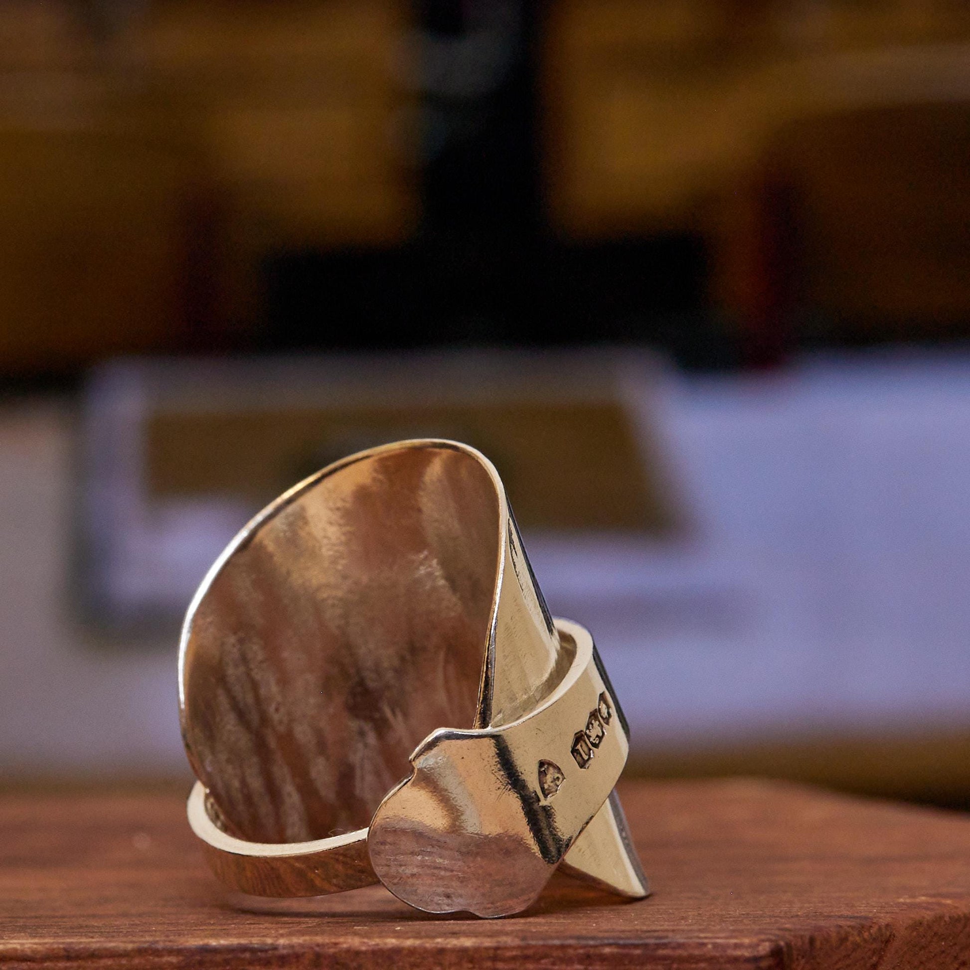 sterling silver spoon ring hammered surface - side rear view