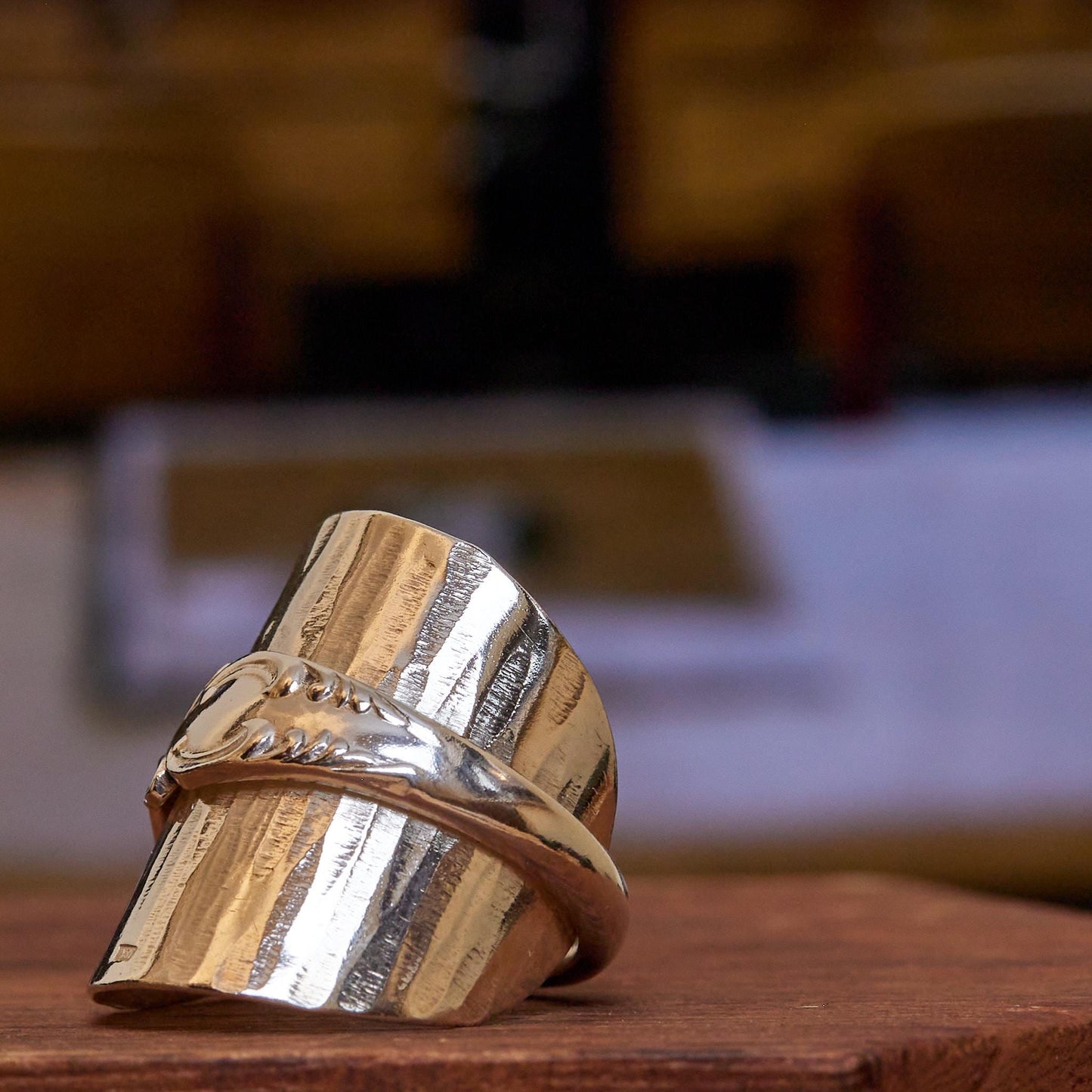 sterling silver spoon ring - angled front view