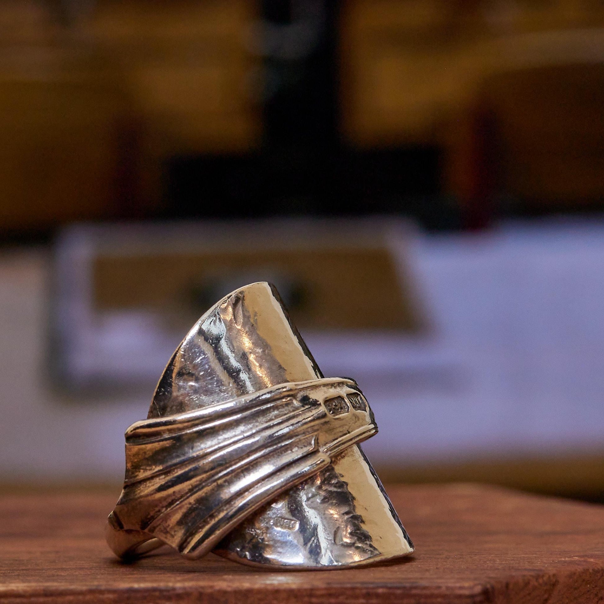 Sterling Silver Spoon ring - angled front view